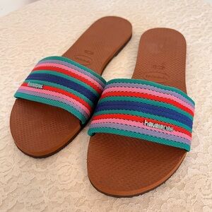 Havaianas You Malta Mix Multicolored Stripe Slide Sandals Rust Women's 11/12 US